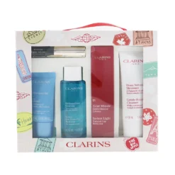 Clarins Clarins With Love From Suitcase Set (1x Eclat Minute Instant Light Natural Lip Perfector - #01, 1x Gentle Foaming Cleanser, 1x Gentle Eye Makeup Remover, 1x Cream, 1x Supra Volume Mascara) 5pcs