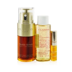 Clarins Double Serum Edit Set: Double Serum 30ml+ Total Cleansing Oil 50ml+ Lip Comfort Oil #01 2.8ml + Bag 3pcs+1bag