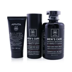 Apivita That's My Man Face & Body Treatment Set: Hair & Body Wash 250ml + Face & Eye Cream 50ml + Black Cleansing Gel 50ml 3pcs